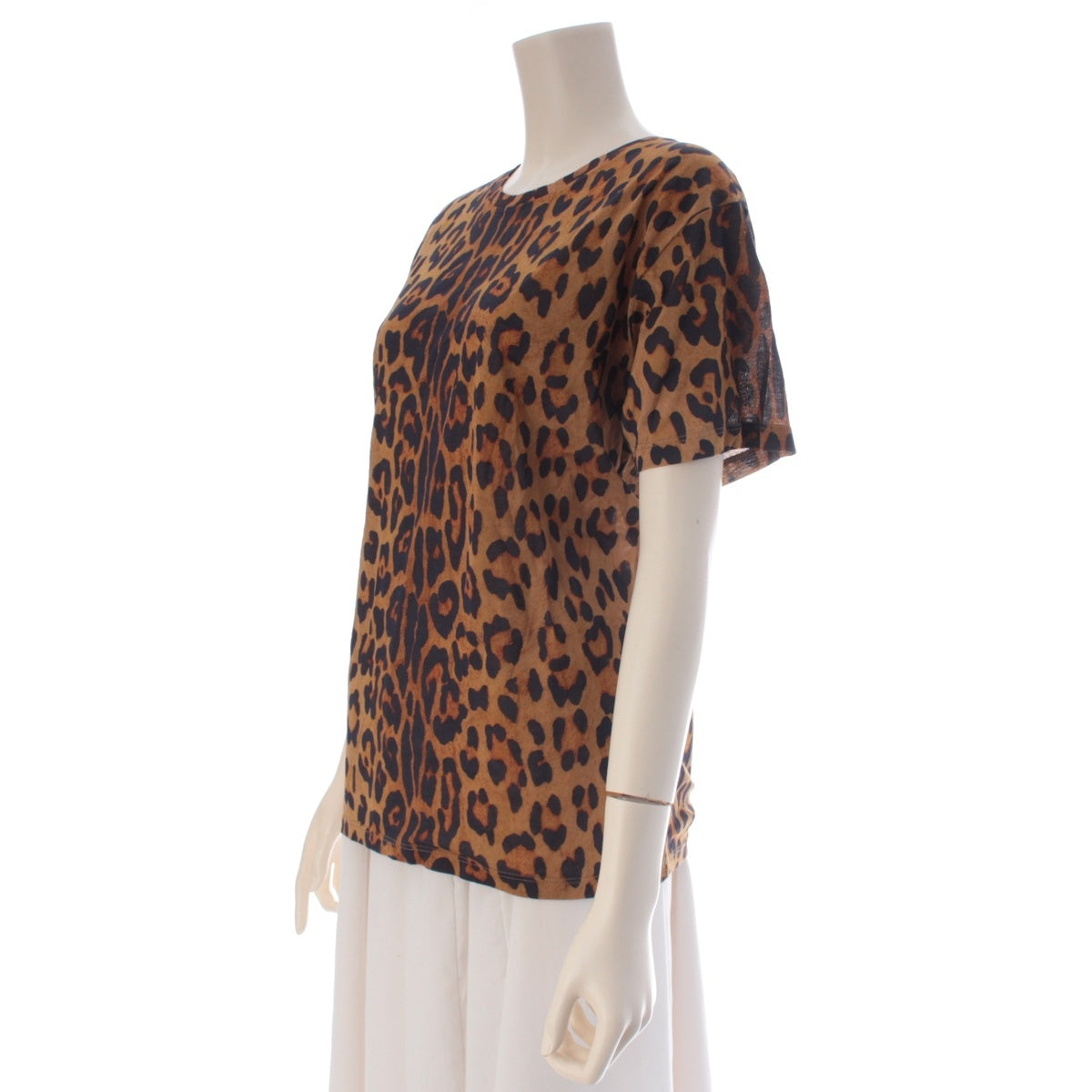 SAINT LAURENT cotton Leopard Print Short Sleeve Cut T-shirt tops 414554 Brown L