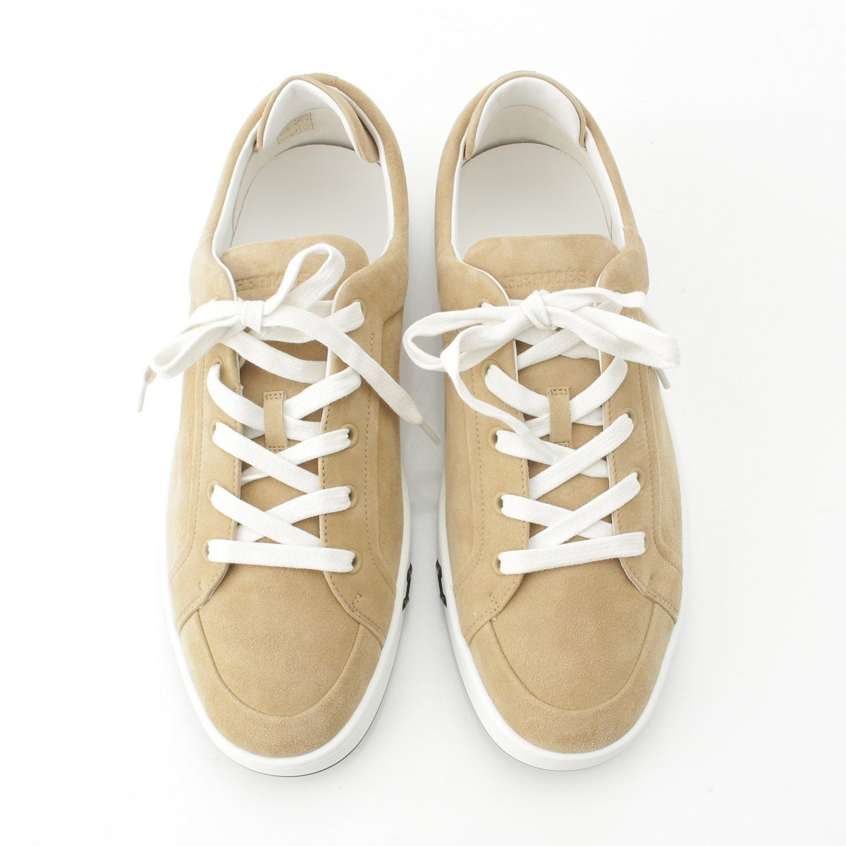 HERMES Kid chevre velois Low cut sneakers shoes Beige white 42.5