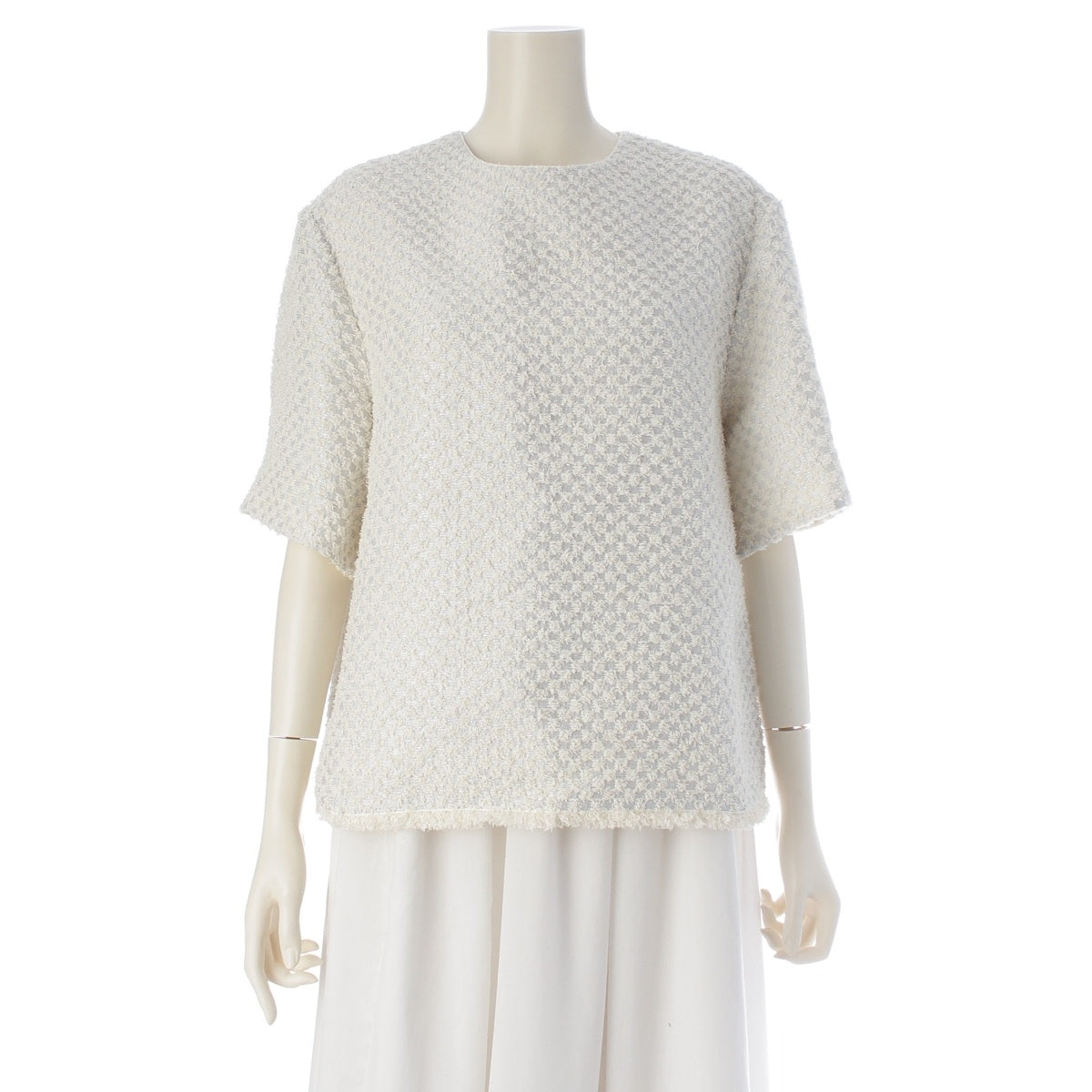 Drawer cotton Tweed collarless back zip tops 6521-2-991364 White blue 38