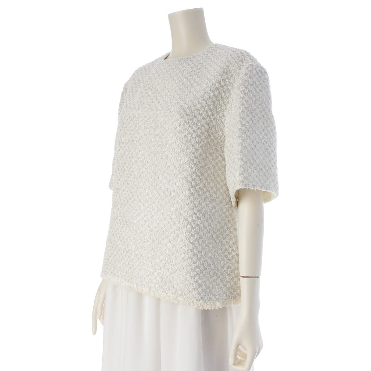 Drawer cotton Tweed collarless back zip tops 6521-2-991364 White blue 38