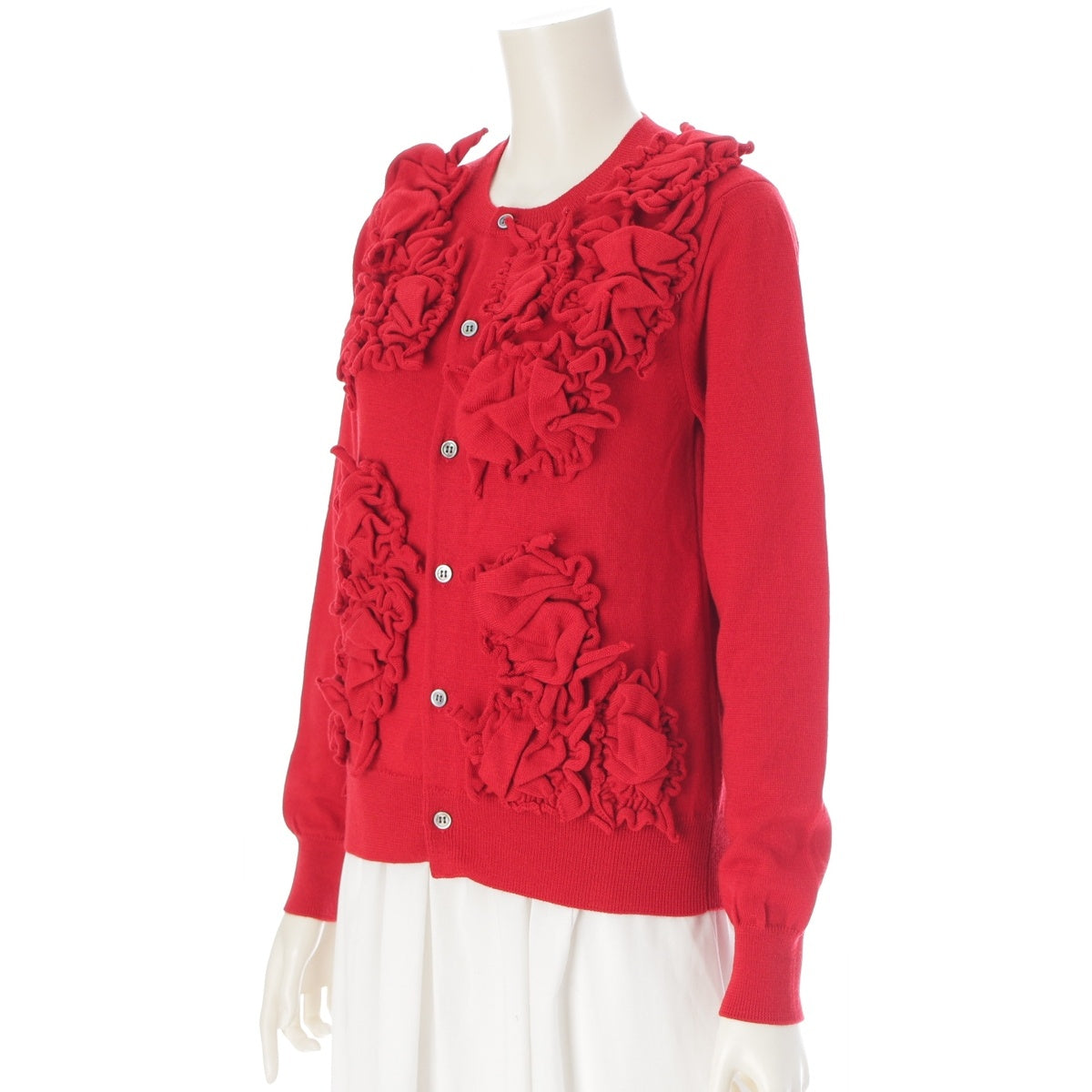 COMME des GARCONS COMME des GARCONS Comcom wool Ruffle frill scrunchie knit cardigan tops RP-N507 Red S