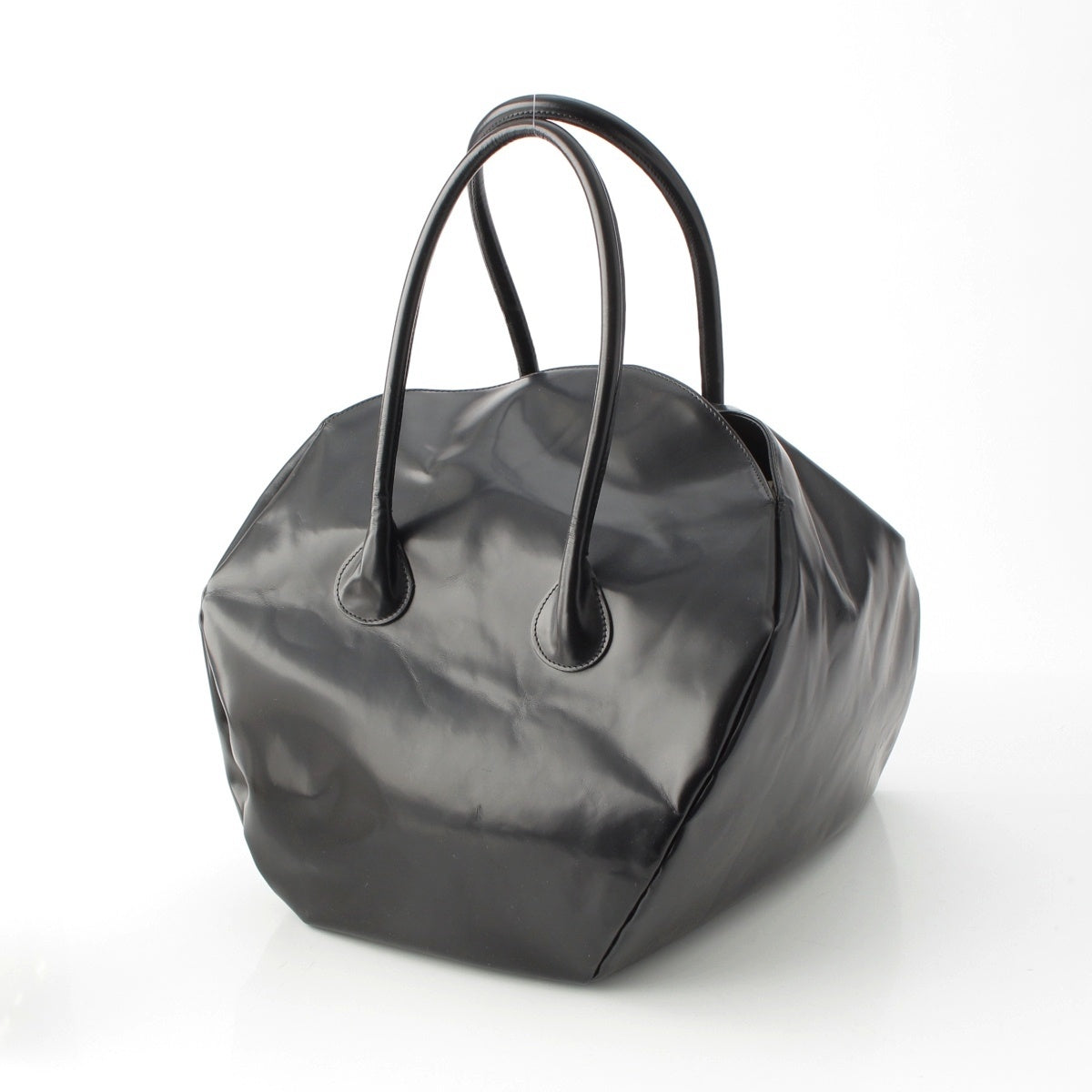 COMME des GARCONS leather Archive, Irregular Shape, Extra Large, Gathered Trapezoid Handbag GK-102010 black