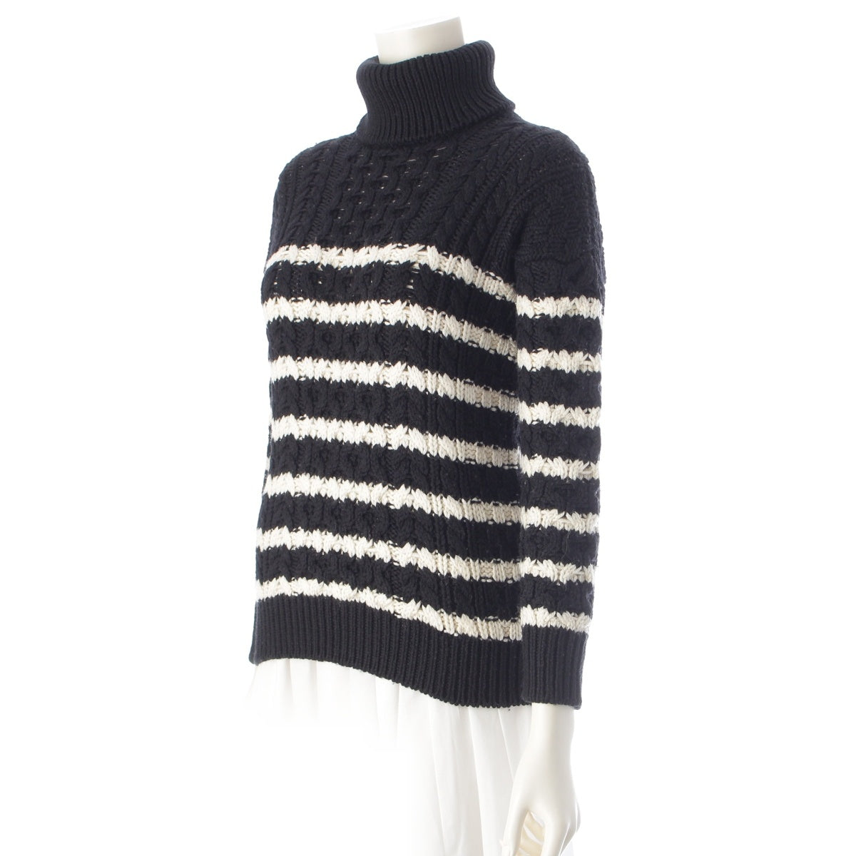 LOEWE wool Turtleneck border knit sweater Black White XS