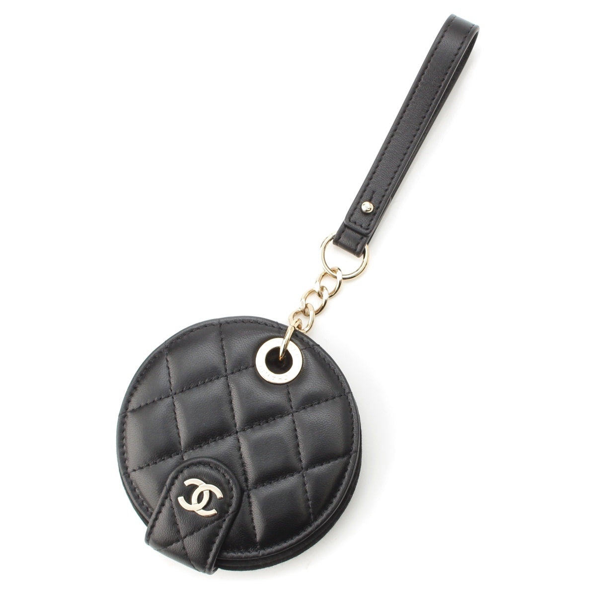 CHANEL leather Item No. 28 COCO Mark Matelassé Round Name Tag Accessory black