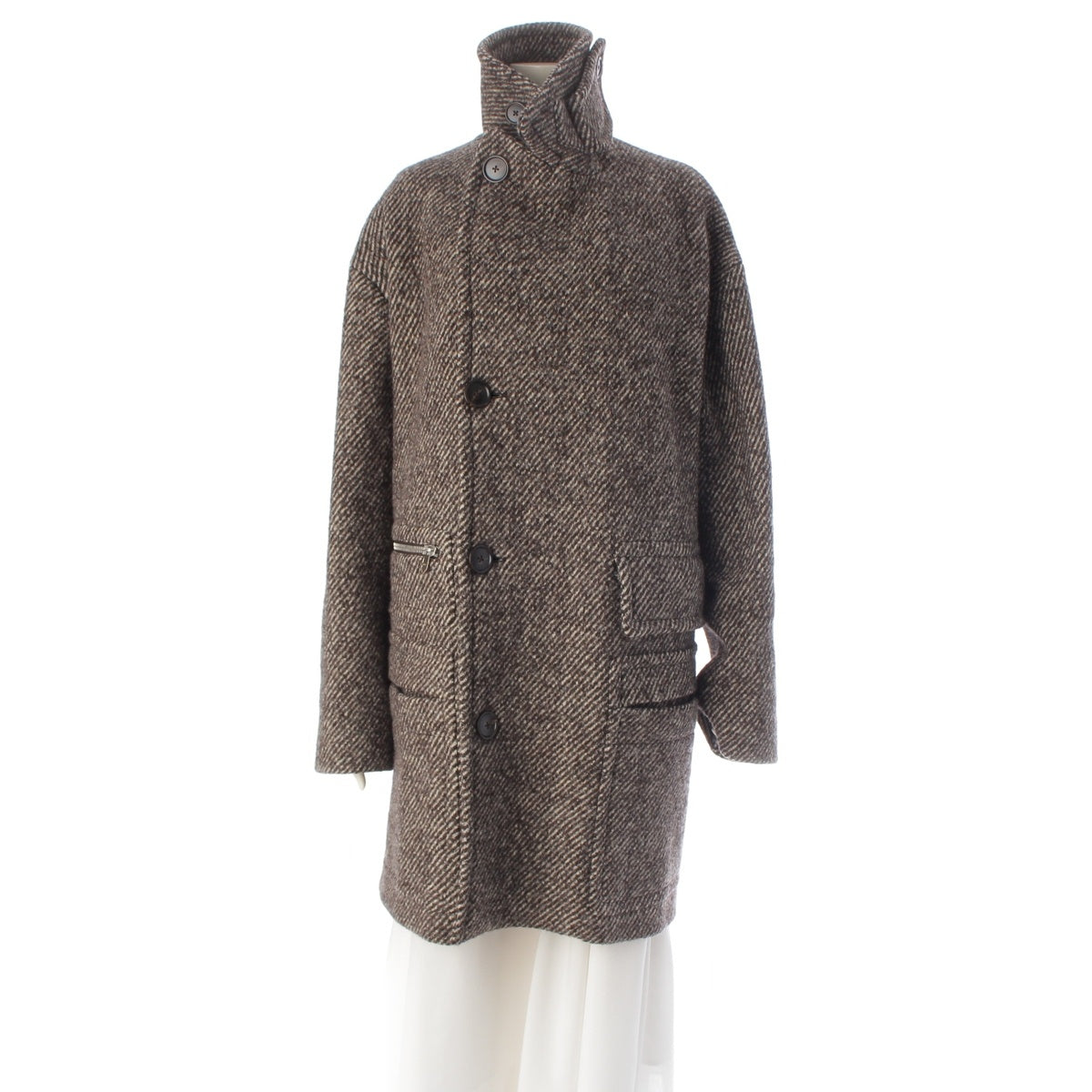 HERMES wool Side zip double-breasted coat PT9607 Brown 44