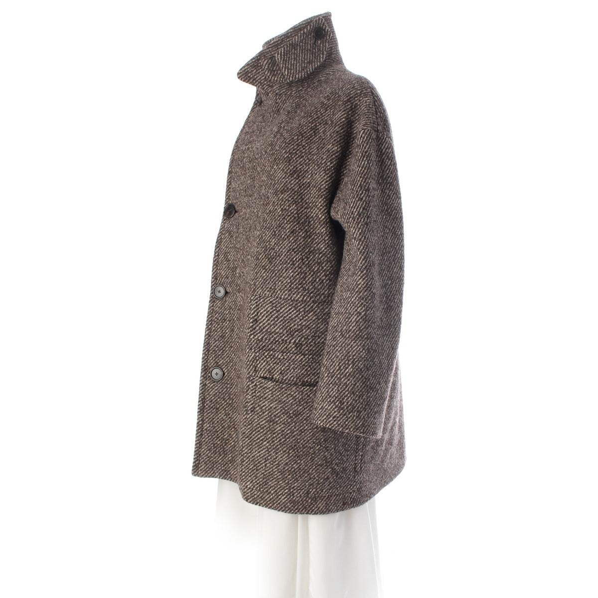 HERMES wool Side zip double-breasted coat PT9607 Brown 44
