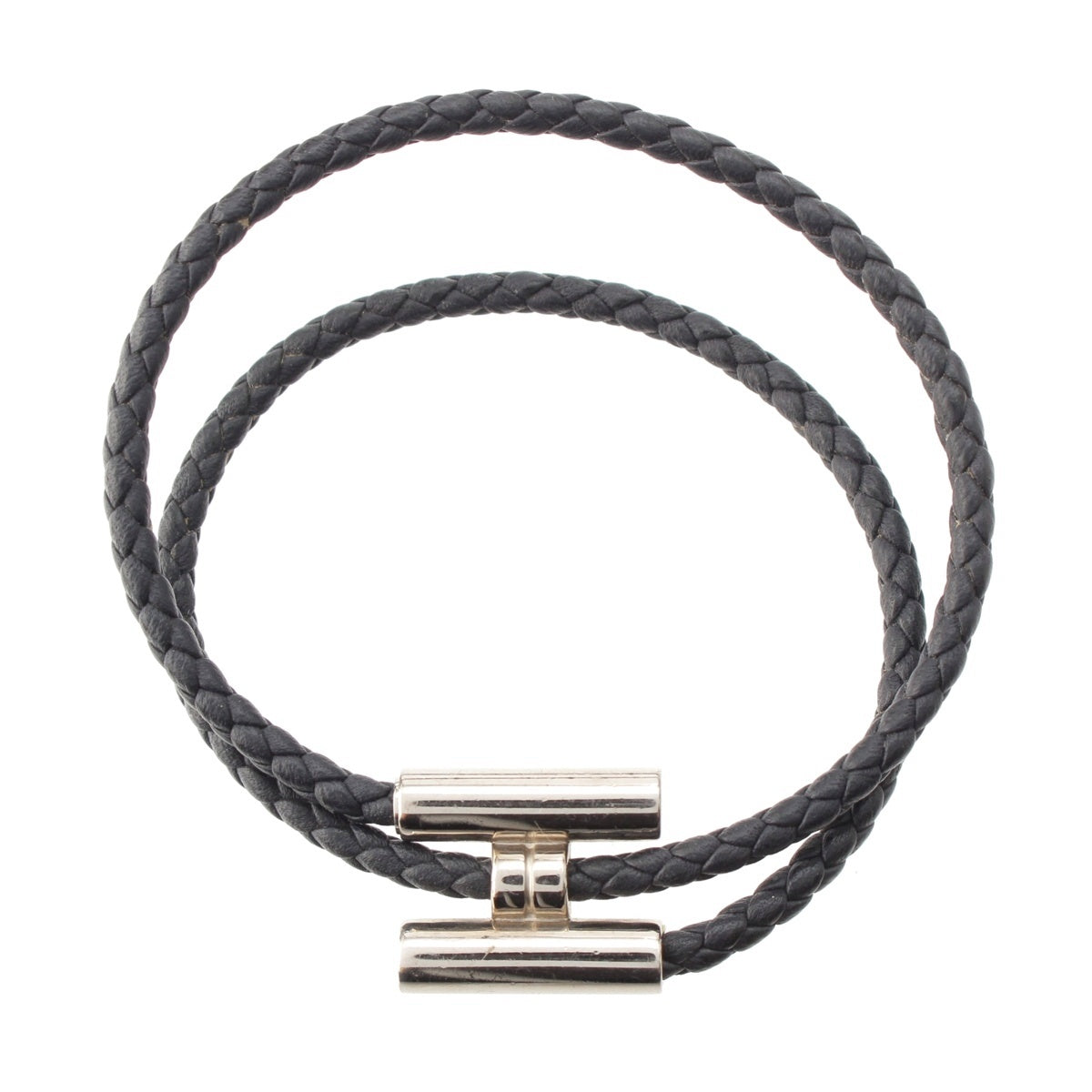 HERMES Tournis Gold Platedx leather bracelet black