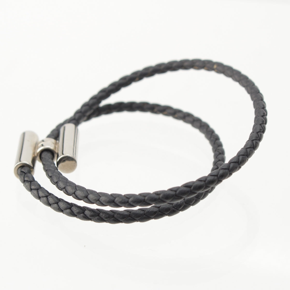 HERMES Tournis Gold Platedx leather bracelet black