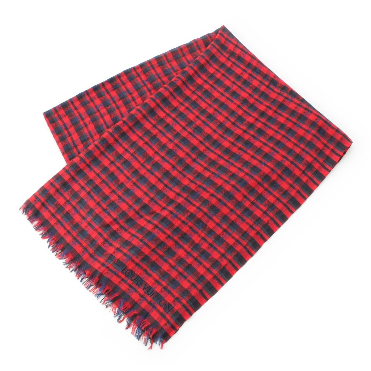 LOUIS VUITTON Wool x silk Etoile Monogram Check Pattern Stall M74965 Red multicolor