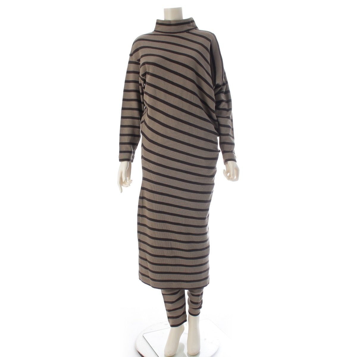 ISSEY MIYAKE Cotton wool Brush tag, border, asymmetrical, harem pants, diagonal one piece setup MY23445 MY43575 Beige, Gray, Brown 9