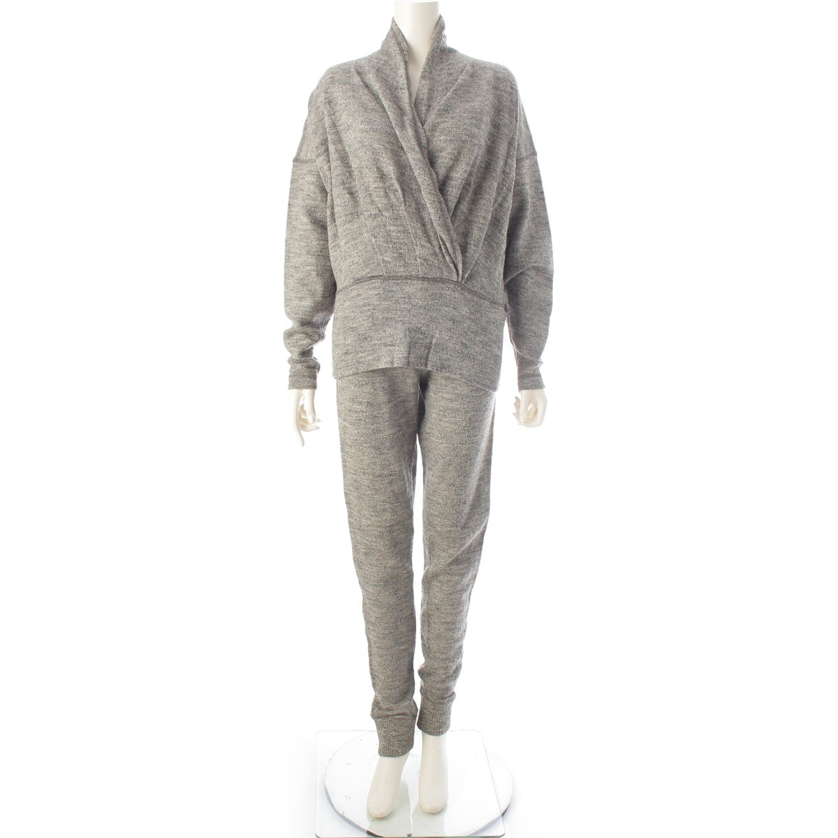 ISSEY MIYAKE Wool silk Asymmetrical 2-Piece Ribbed Top, Super Long Pants setup JY13203 JY43963 gray 9