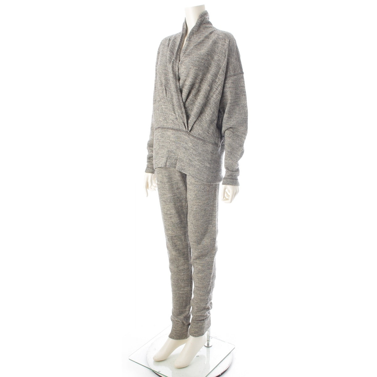 ISSEY MIYAKE Wool silk Asymmetrical 2-Piece Ribbed Top, Super Long Pants setup JY13203 JY43963 gray 9