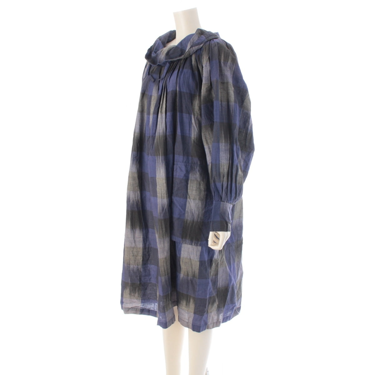 ISSEY MIYAKE Sports cotton Kasuri (ikat) high-neck modified style one piece dress Purple black white 9