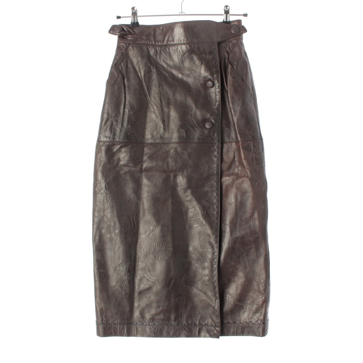 ISSEY MIYAKE Lamb leather Brush Tag Embossed All-Over Pattern skirt JY53226 Brown 11