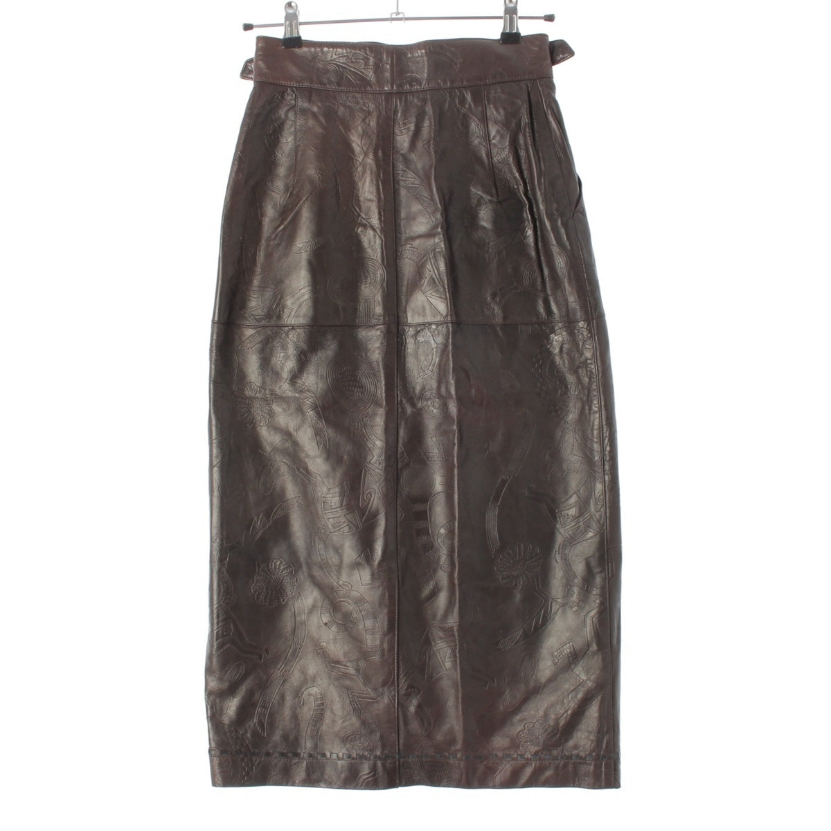 ISSEY MIYAKE Lamb leather Brush Tag Embossed All-Over Pattern skirt JY53226 Brown 11