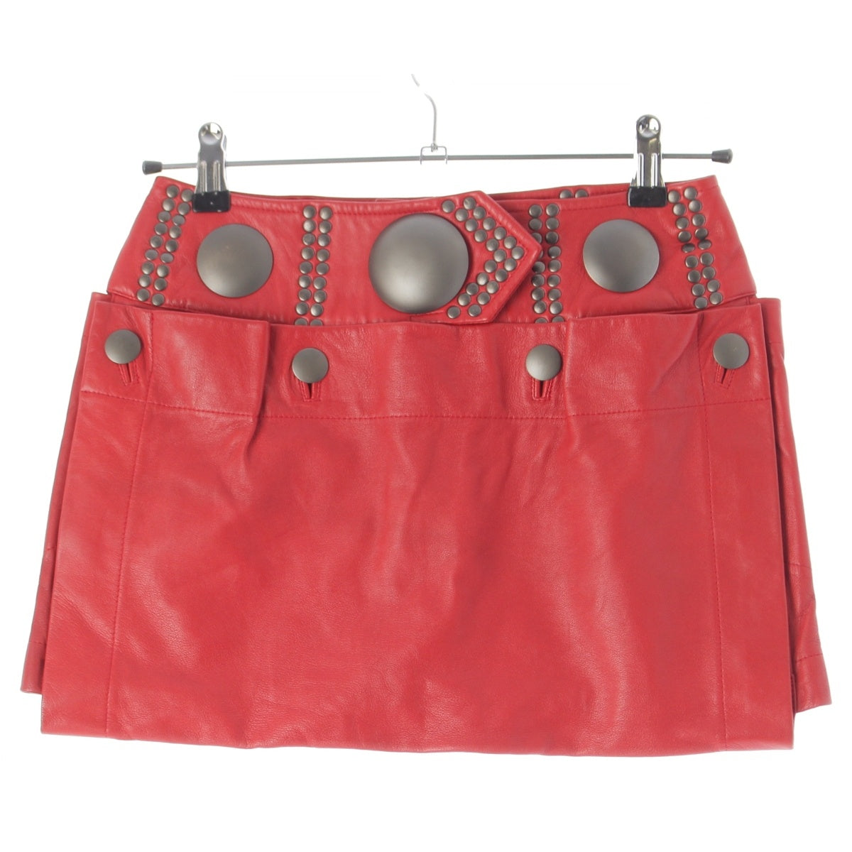 ISSEY MIYAKE Lamb leather Brush Tag Stud Design Round Mini skirt Bottoms JY53016 Red 9