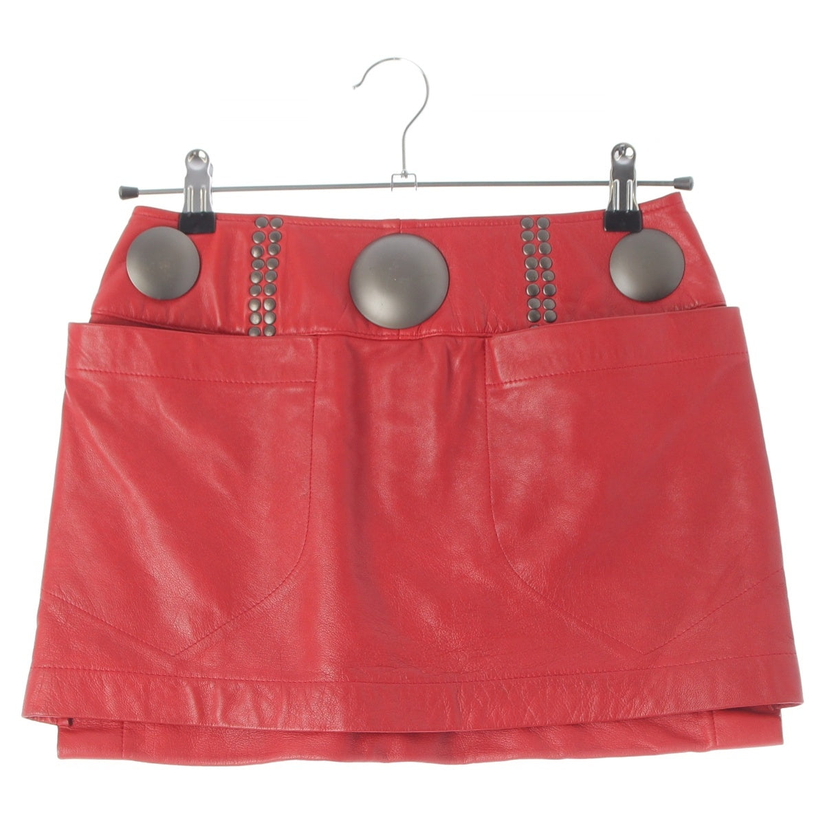 ISSEY MIYAKE Lamb leather Brush Tag Stud Design Round Mini skirt Bottoms JY53016 Red 9