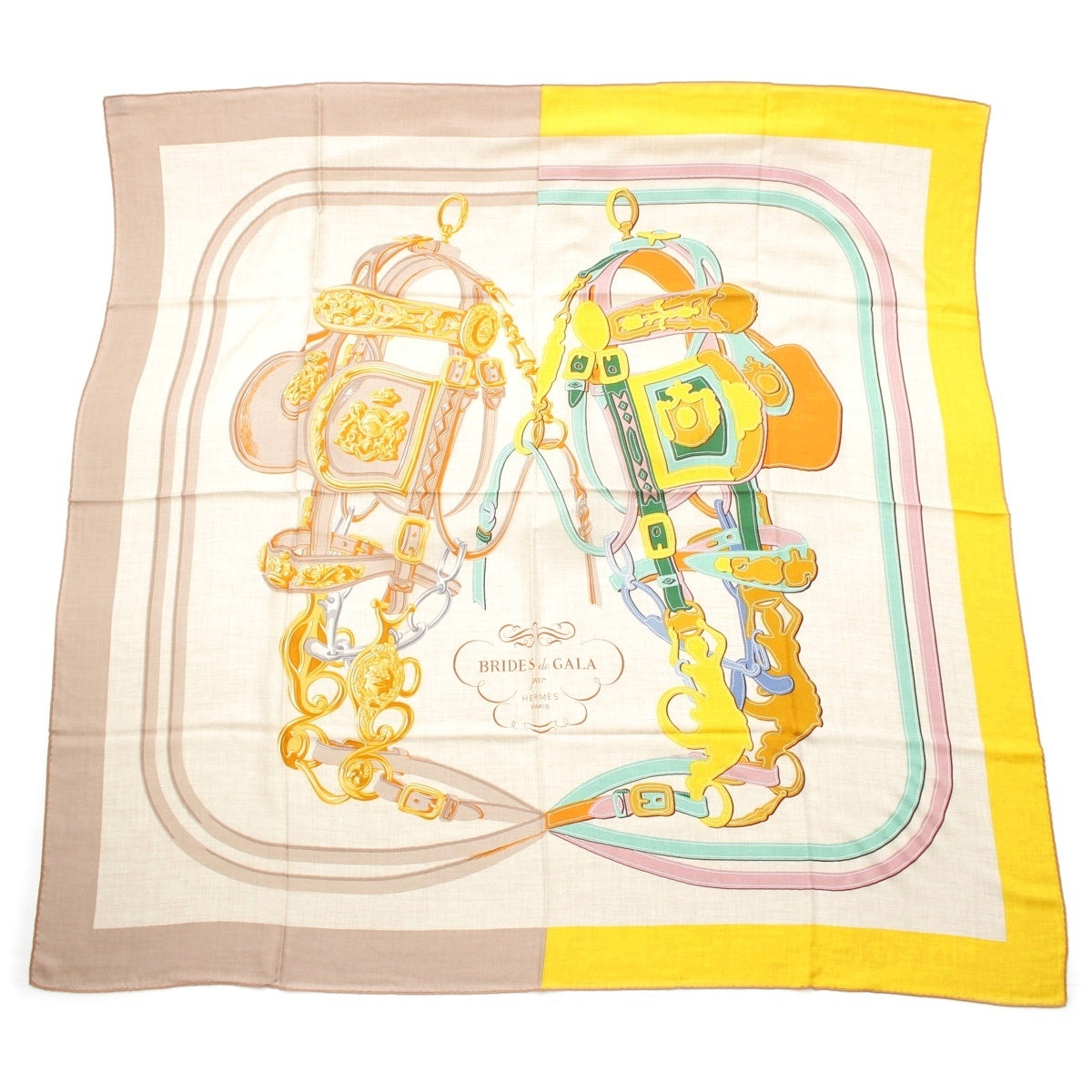 HERMES Calegean 140 cashmere silk Brides de Gala Applique Pique scarf Bride de Gala Appliqué Piqué multicolor