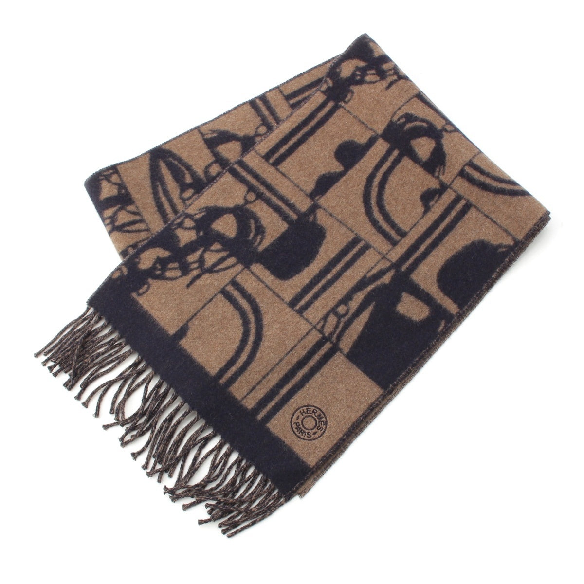 HERMES cashmere Brides de Gala Disorder Scarf Brown black