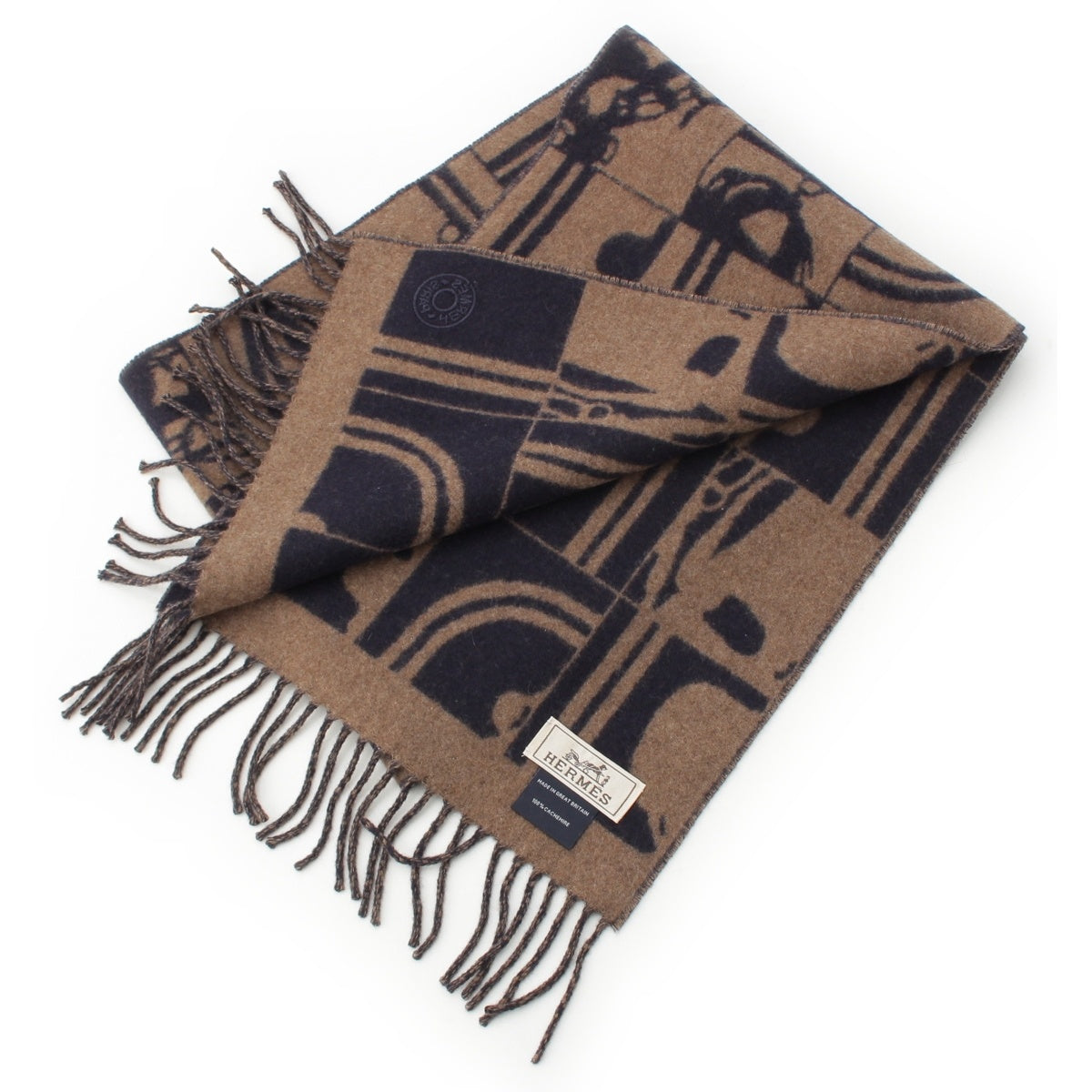 HERMES cashmere Brides de Gala Disorder Scarf Brown black