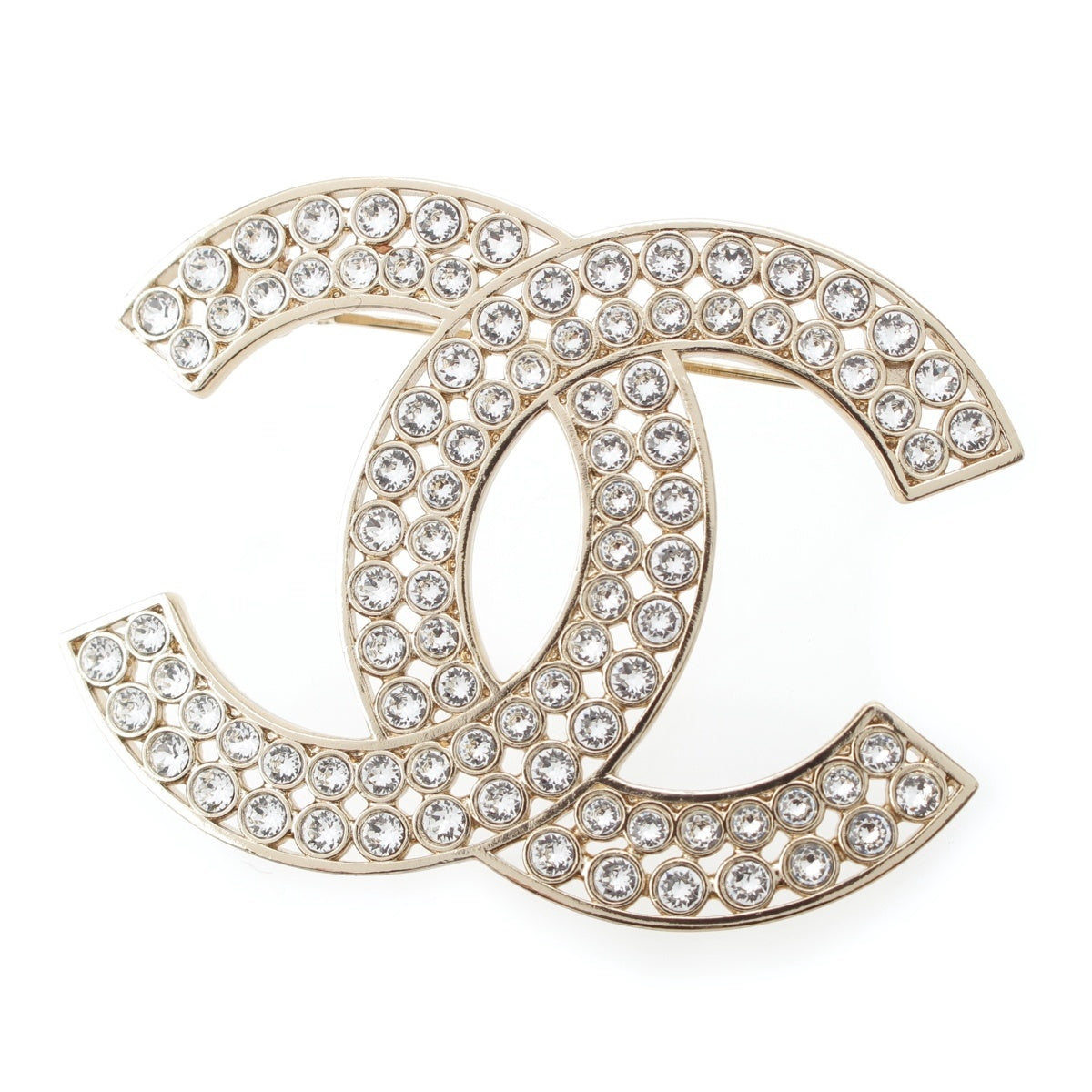 CHANEL Rhinestone COCO Mark Brooch Accessories gold