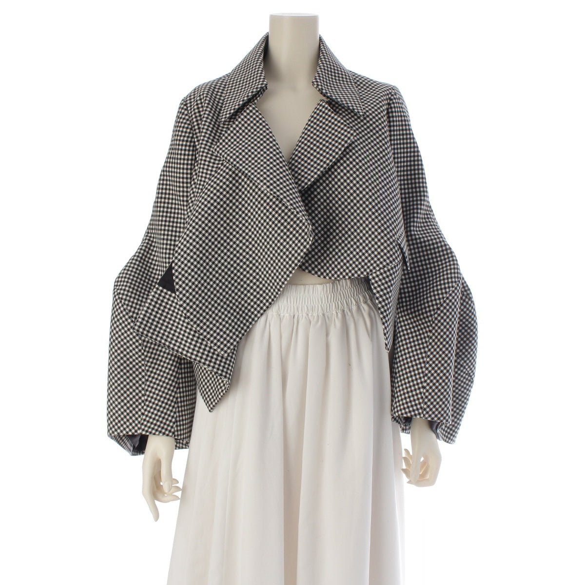COMME des GARCONS wool Checked cropped design cut Jacket outer GP-J003 Black x white XS