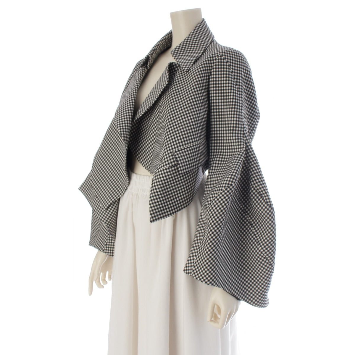 COMME des GARCONS wool Checked cropped design cut Jacket outer GP-J003 Black x white XS