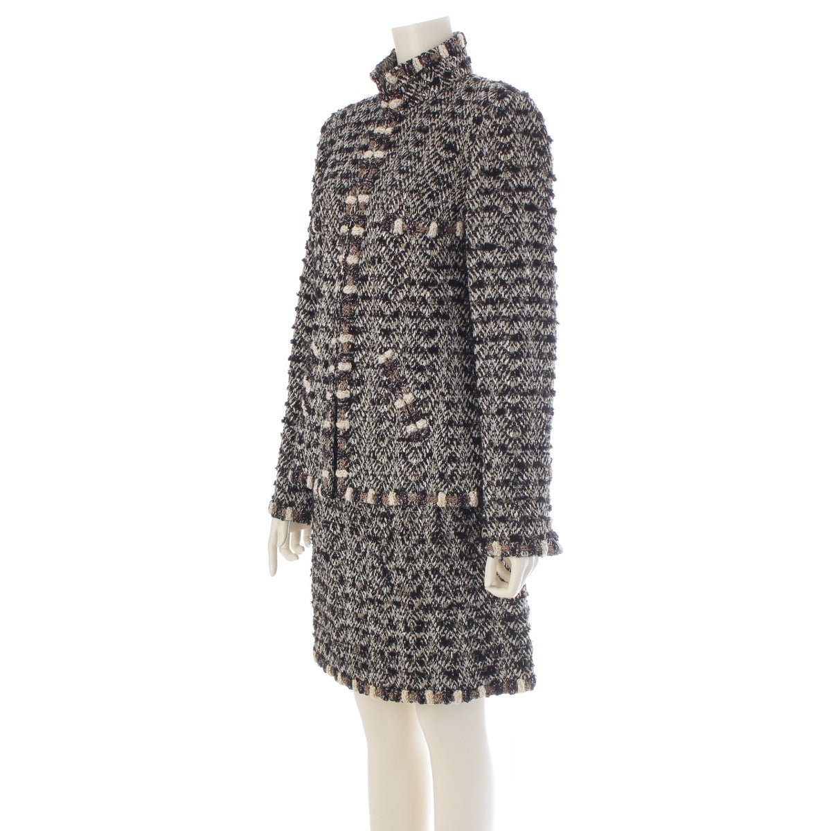CHANEL Metallic tweed stand-collar jacket Skirt setup suit P44044 Black x Gold 42 / 40