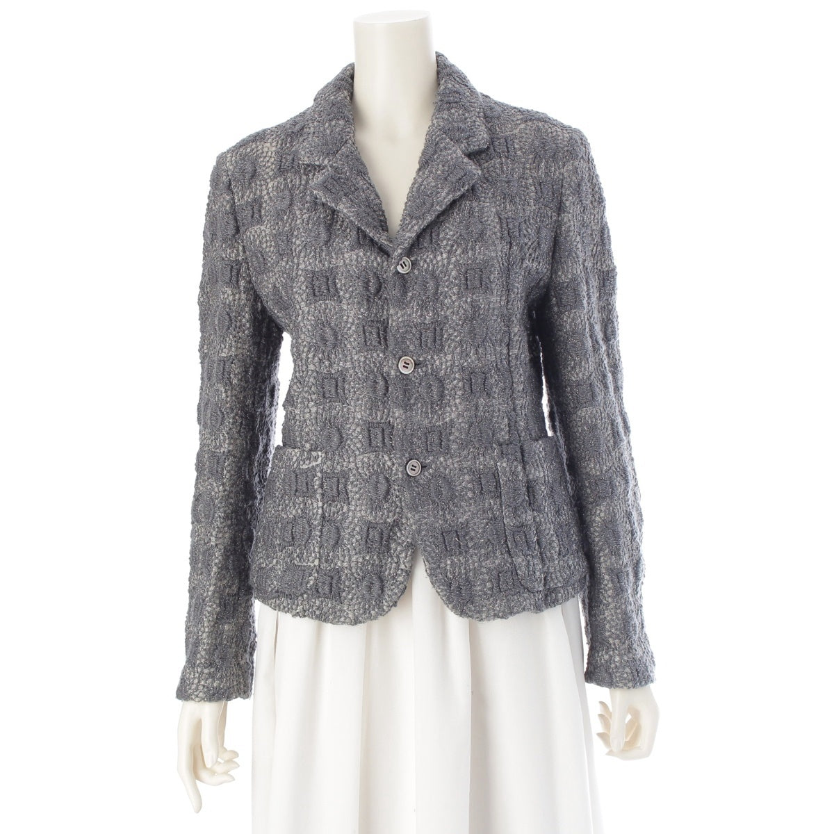 COMME des GARCONS Nylon wool blend Vintage glitter crochet tailored jacket GJ-04031 Blue gray S