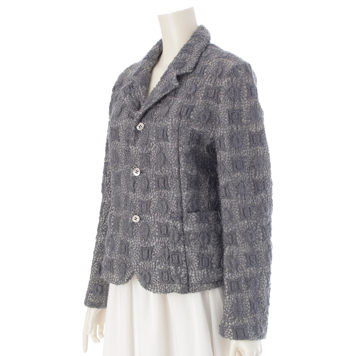 COMME des GARCONS Nylon wool blend Vintage glitter crochet tailored jacket GJ-04031 Blue gray S