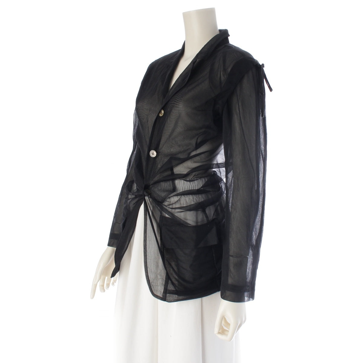 COMME des GARCONS Vintage see-through asymmetrical sheer Long sleeve shirt black M
