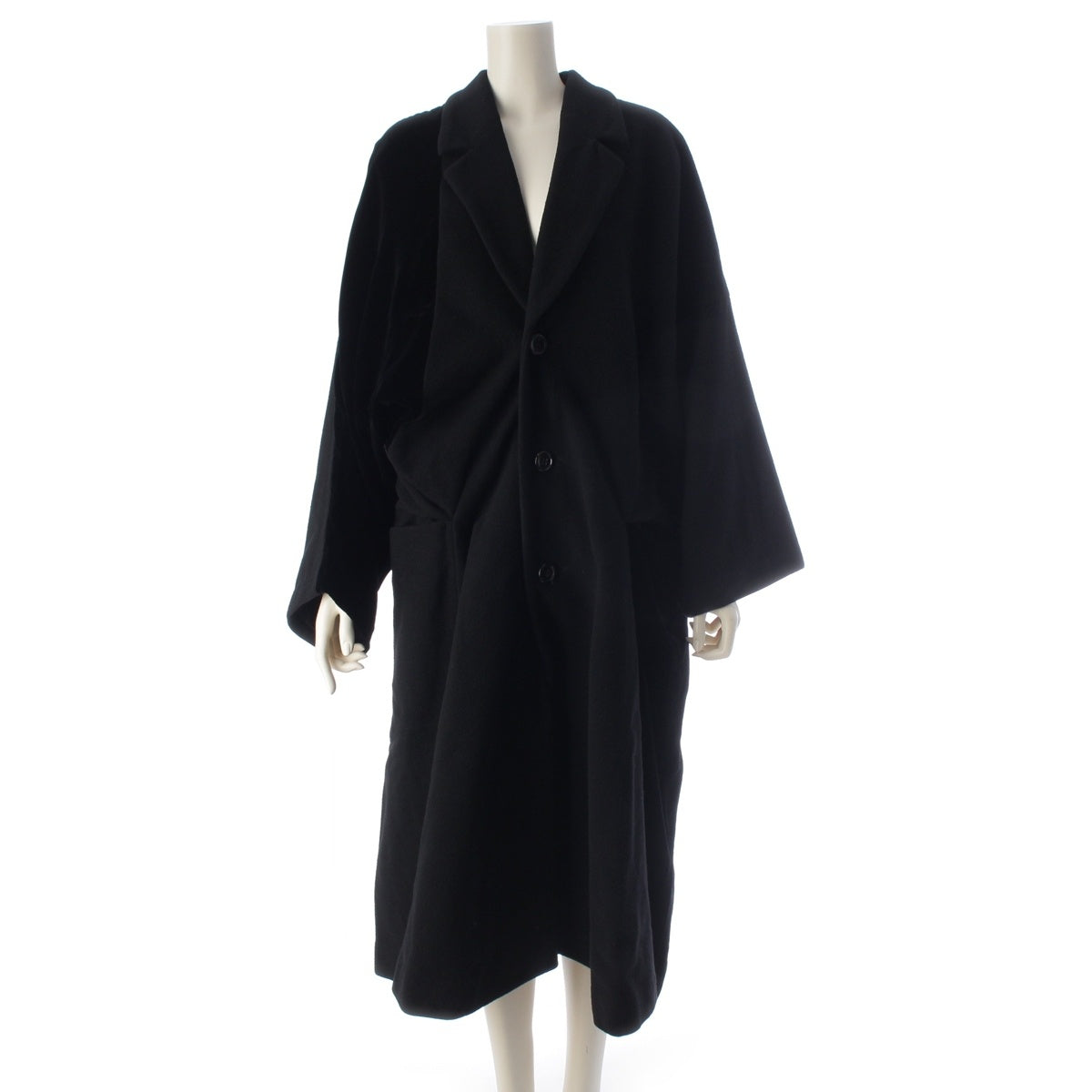 COMME des GARCONS Wool, rayon, cupro Vintage velour patchwork asymmetrical design coat one piece GC-05020 black S