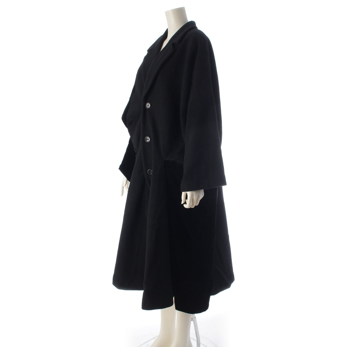 COMME des GARCONS Wool, rayon, cupro Vintage velour patchwork asymmetrical design coat one piece GC-05020 black S
