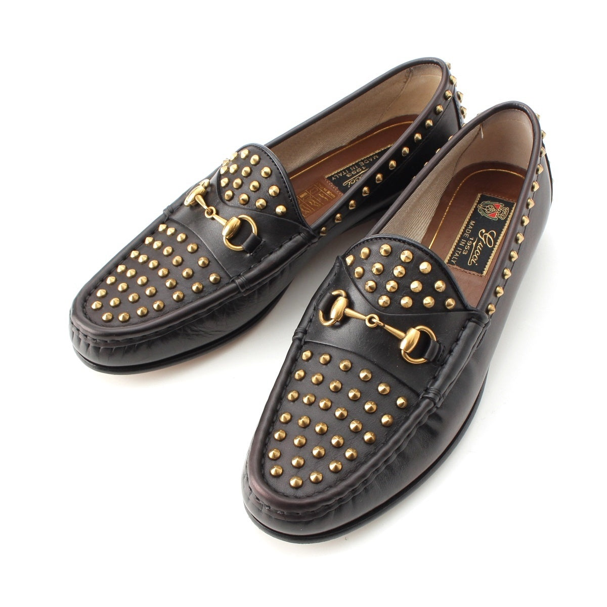 GUCCI Horsebit Studs loafers Black gold 36 1/2