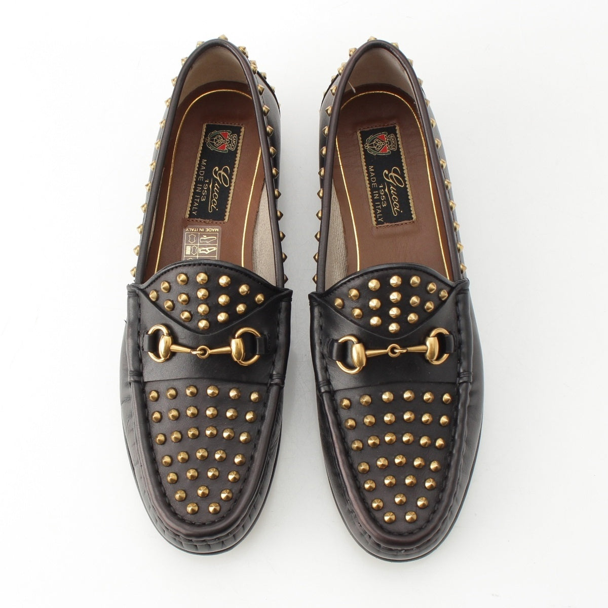 GUCCI Horsebit Studs loafers Black gold 36 1/2