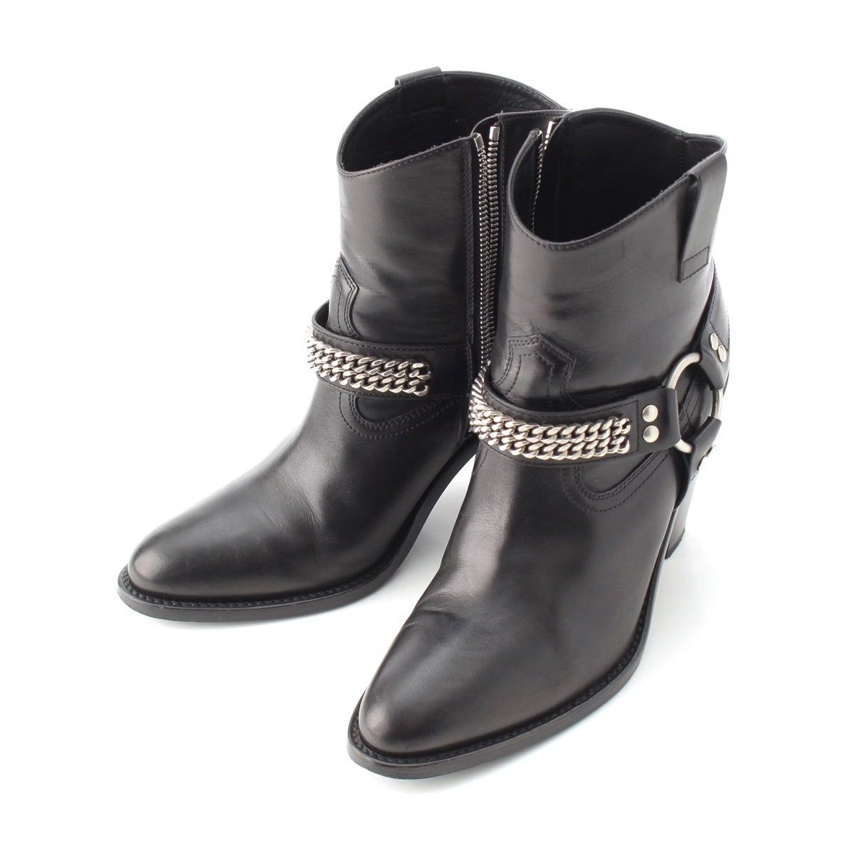 SAINT LAURENT leather Wyatt Ring Chain Harness boots 439284 black 36