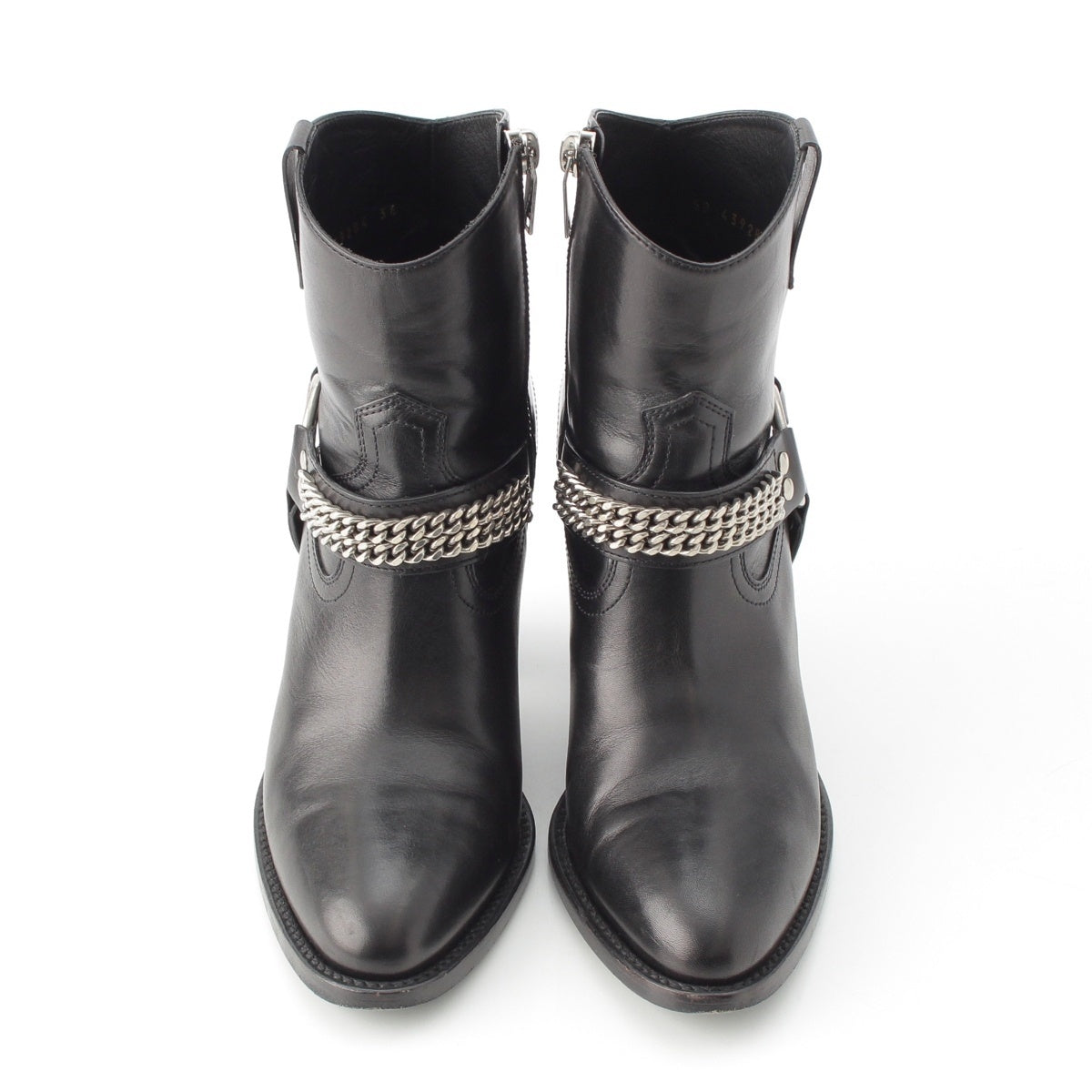 SAINT LAURENT leather Wyatt Ring Chain Harness boots 439284 black 36