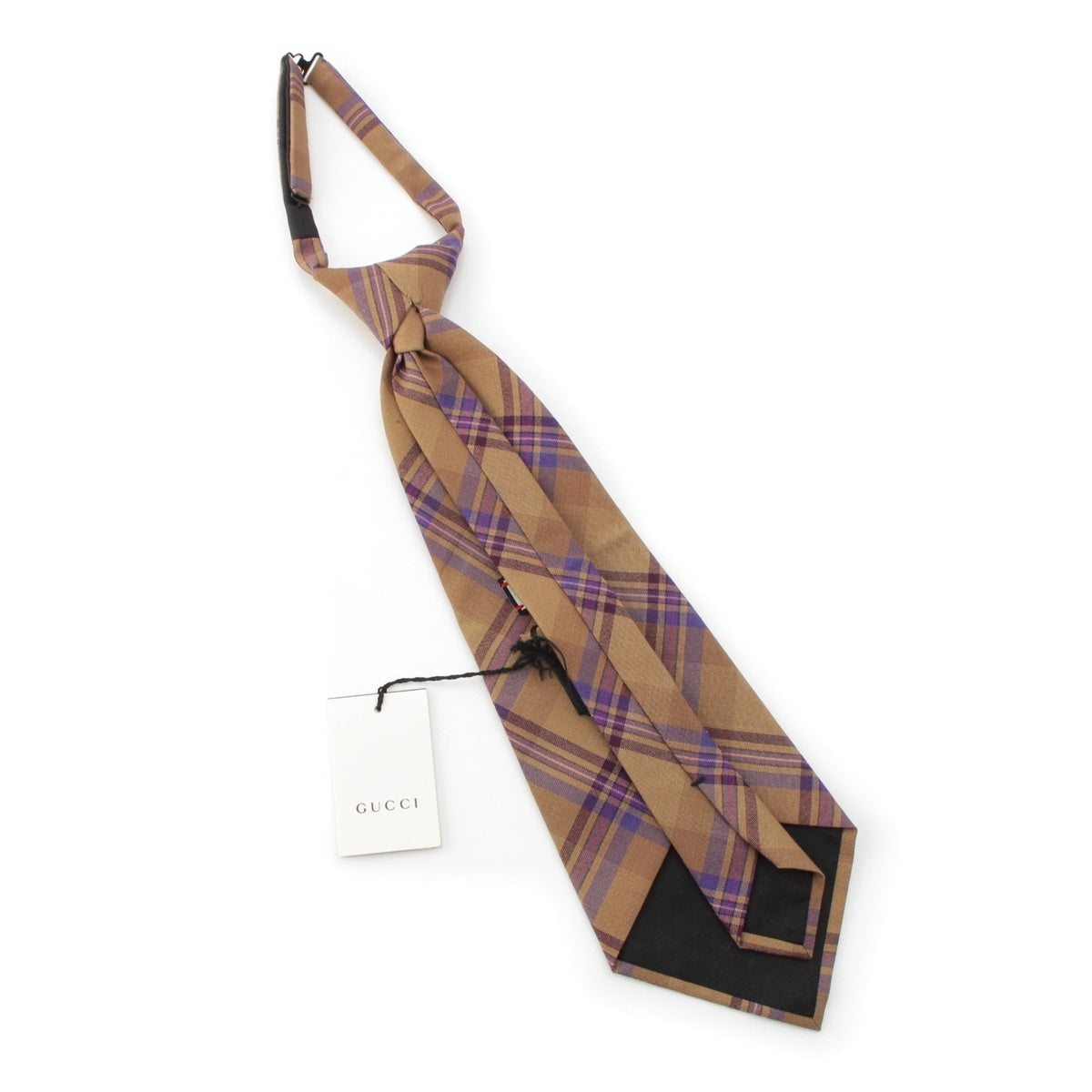 GUCCI Michele wool Accessory check one-touch tie Brown multicolor