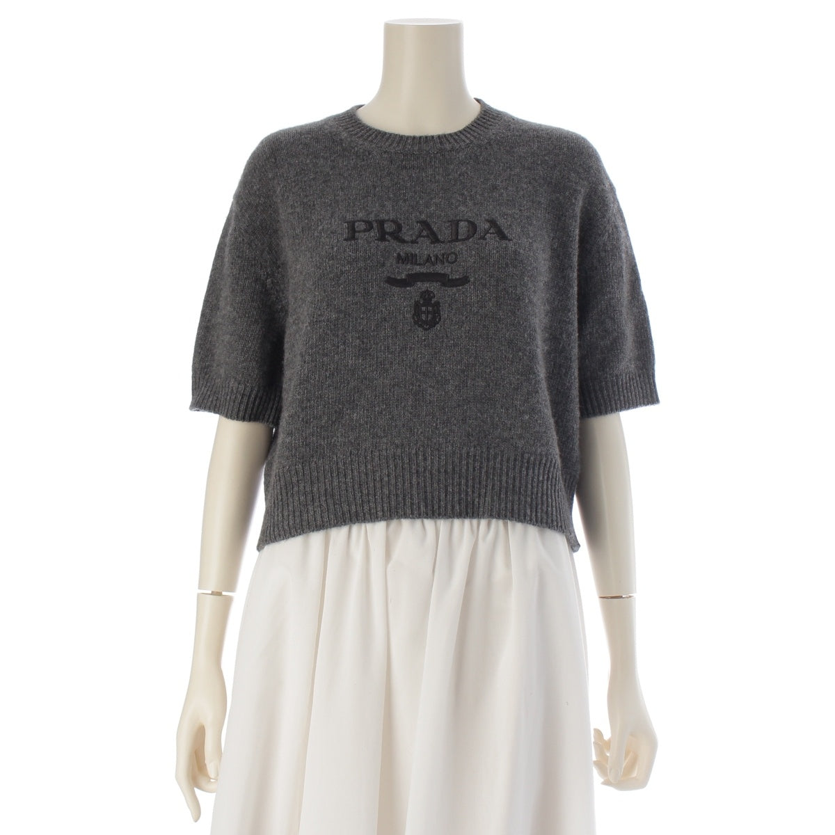 PRADA wool cashmere Logo embroidery knit tops P24Z1U gray 40