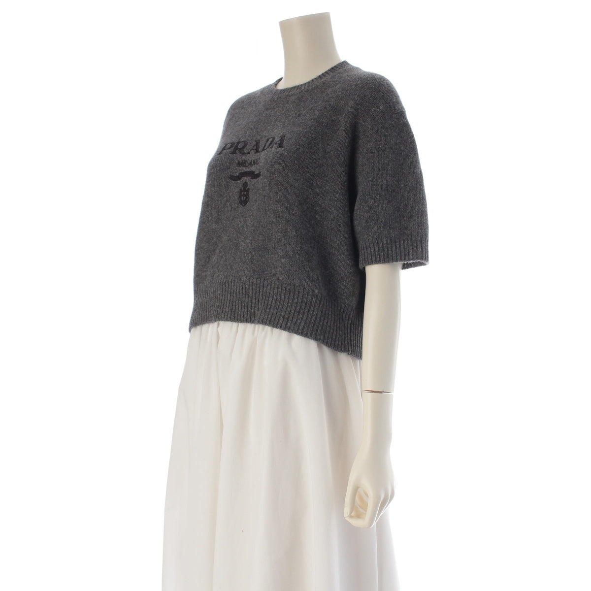 PRADA wool cashmere Logo embroidery knit tops P24Z1U gray 40