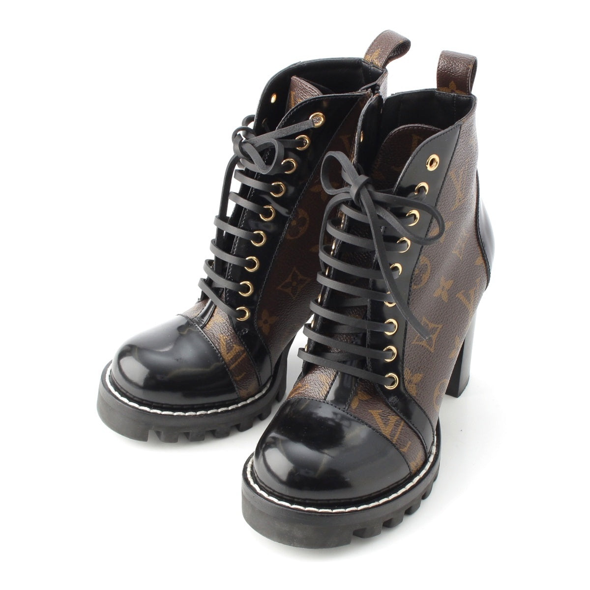 LOUIS VUITTON monogram star trail line leather Uncle boots Side zip Brown 37