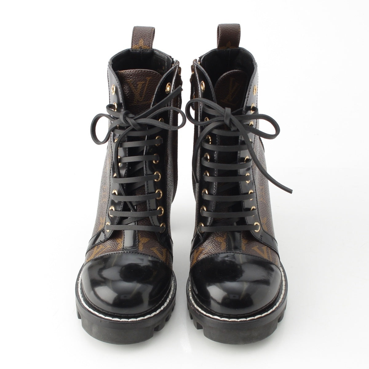 LOUIS VUITTON monogram star trail line leather Uncle boots Side zip Brown 37