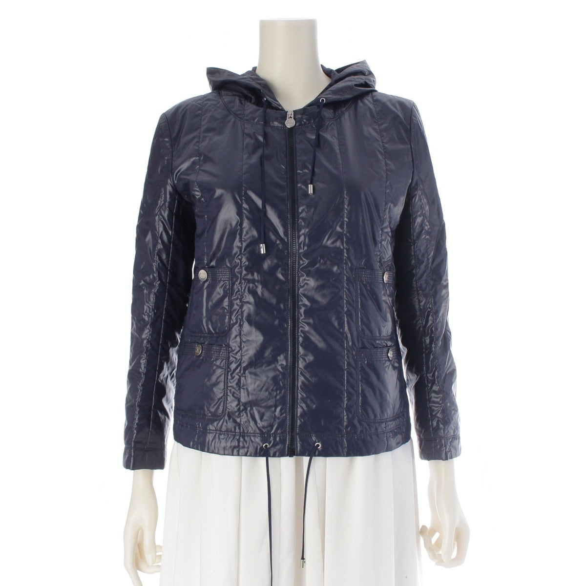 CHANEL Nylon Blouson COCO Mark Zip-Up Hooded Jacket P43462 Navy 38