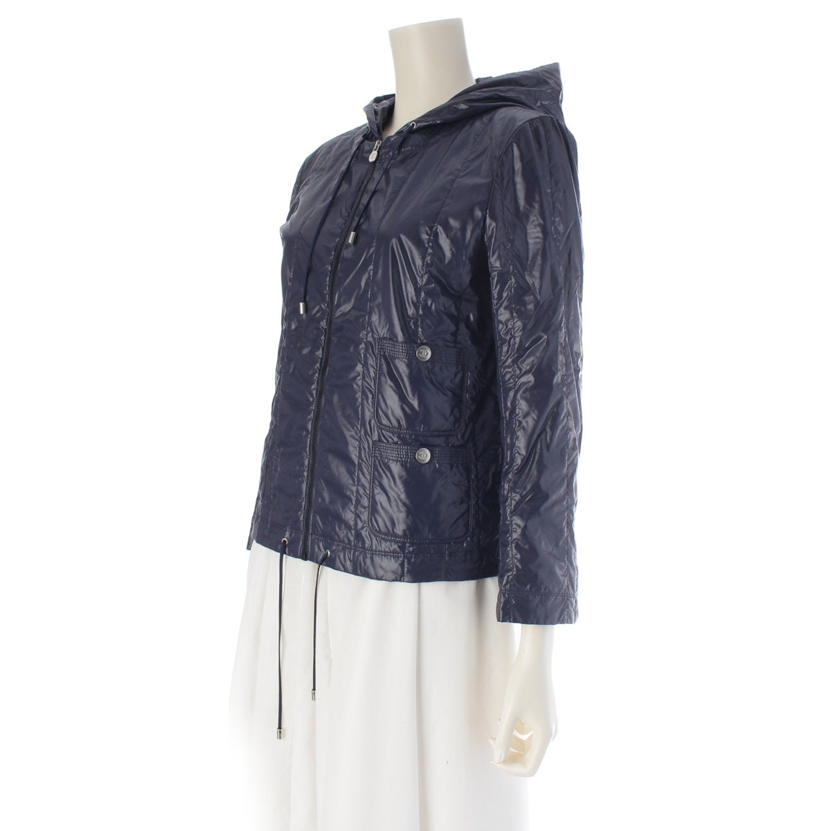 CHANEL Nylon Blouson COCO Mark Zip-Up Hooded Jacket P43462 Navy 38
