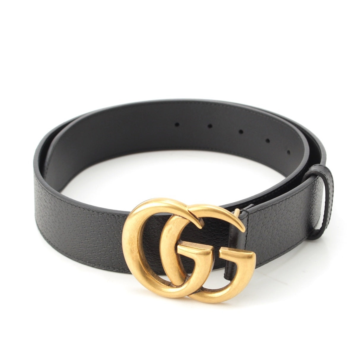 GUCCI leather Double G buckle logo belt 525040 Black x Gold 90