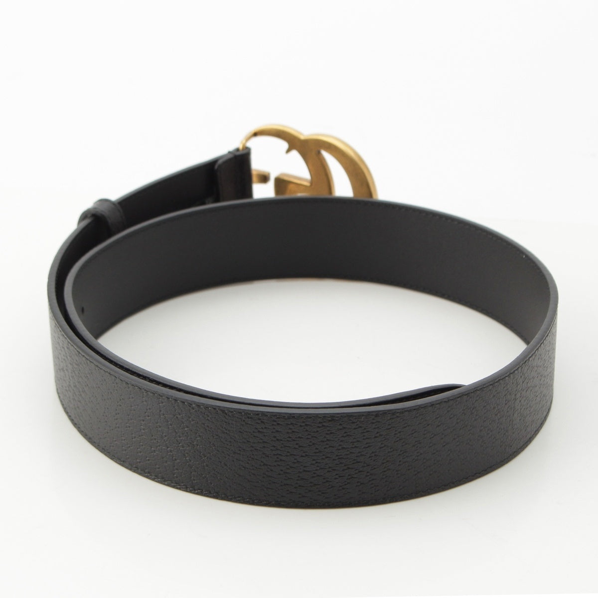 GUCCI leather Double G buckle logo belt 525040 Black x Gold 90