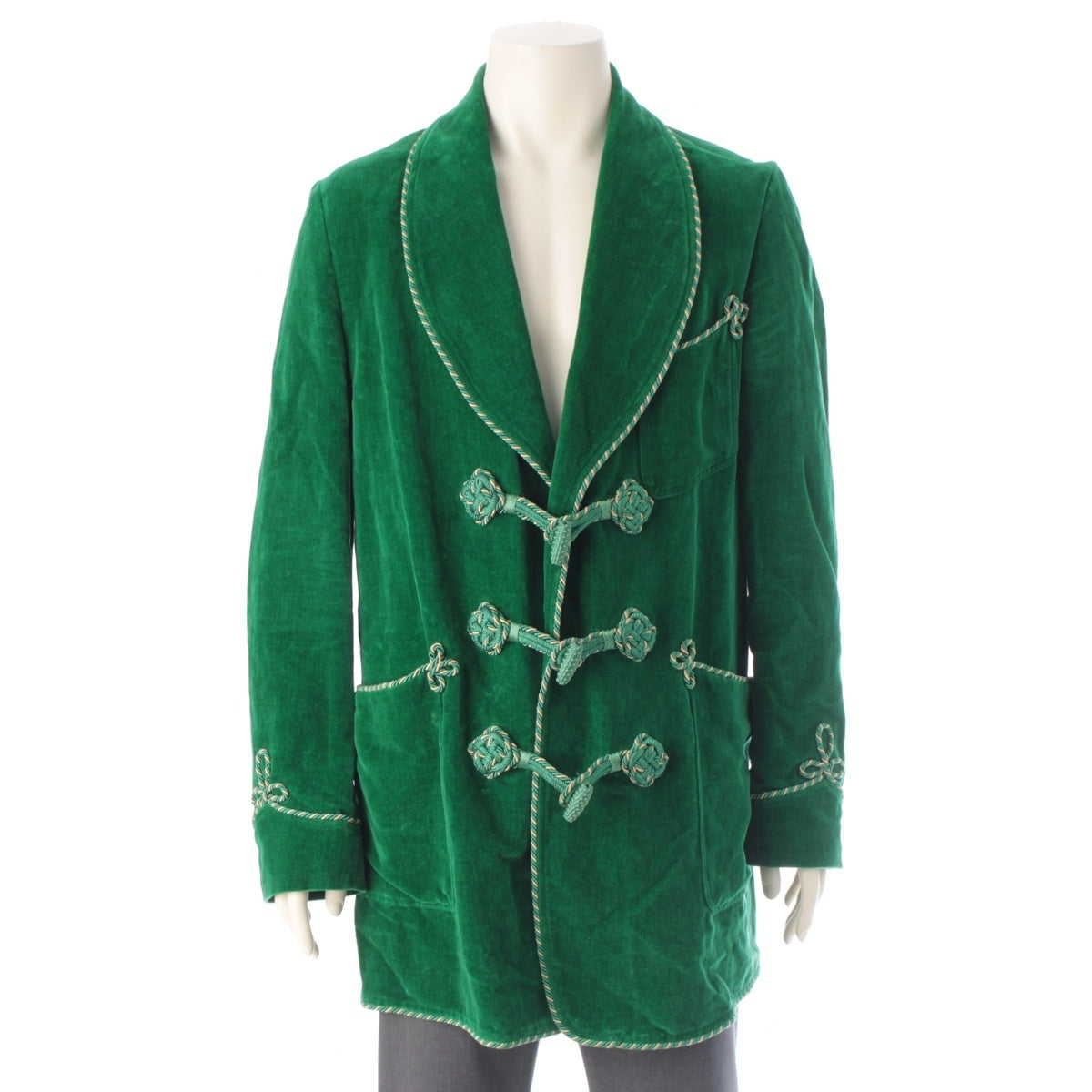 GUCCI Paramount Velvet Cotton Velour Smoking Jacket Garden Gallery Exhibition: Embroidery 533001 green 44