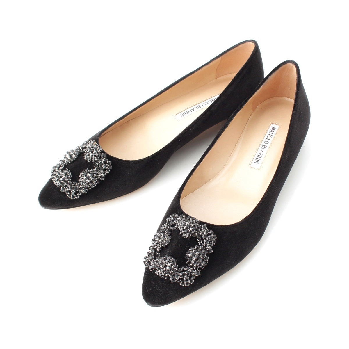 MANOLO BLAHNIK Hangisi Velvet velour Bijou Flats pumps black 37 1/2