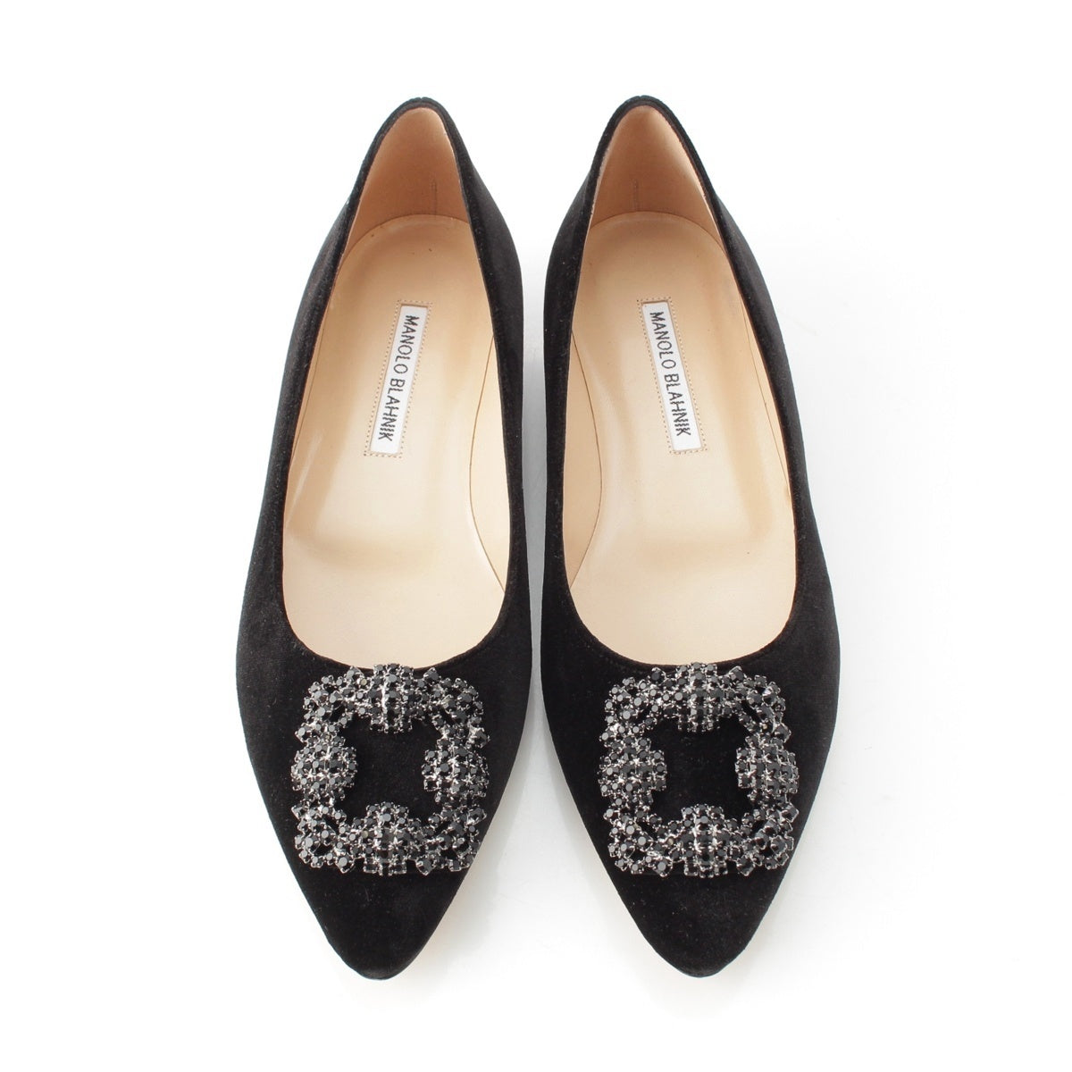 MANOLO BLAHNIK Hangisi Velvet velour Bijou Flats pumps black 37 1/2