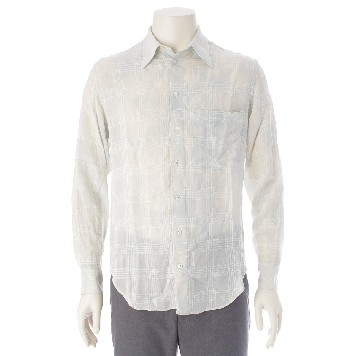 GIORGIO ARMANI Vintage check sheer Long sleeve shirt tops White light blue 38 15